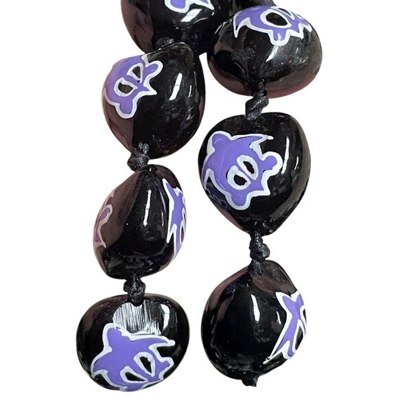 Kukui Nut Lei Necklace Hand Painted Hawaii Flowers Turtle Ribbon Ties Lot Of 3 - Picture 4 of 7